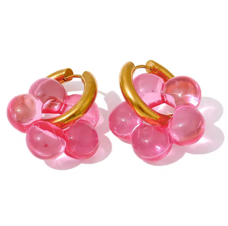 Birdie Hoop Earrings with Flower Details, Raspberry *EARLY-NOV*