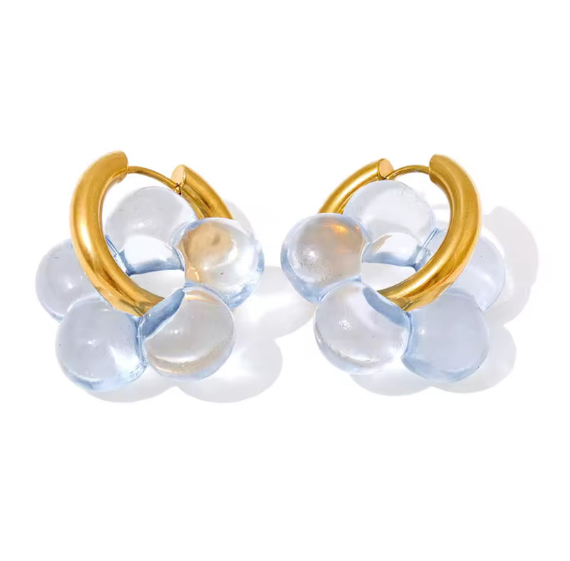 Birdie Hoop Earrings with Flower Details, Blue *EARLY-NOV*