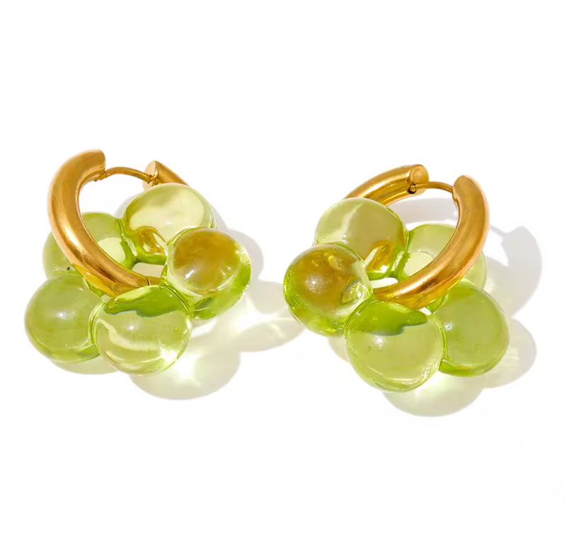 Birdie Hoop Earrings with Flower Details, Lime *EARLY-NOV*