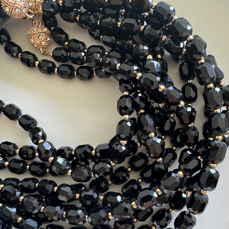 0001 (Short) Swarovski Faceted Rondelle Beaded Chocker, Black