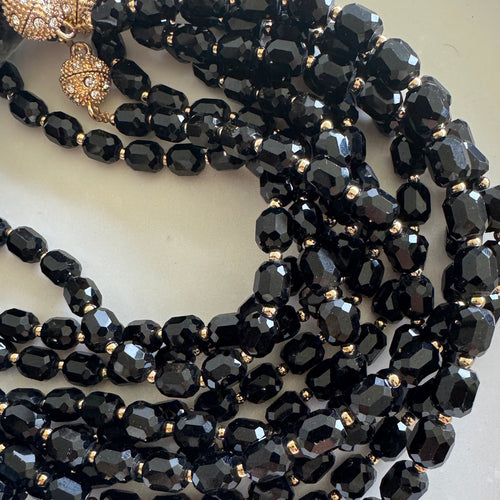 0001 (Short) Swarovski Faceted Rondelle Beaded Chocker, Black