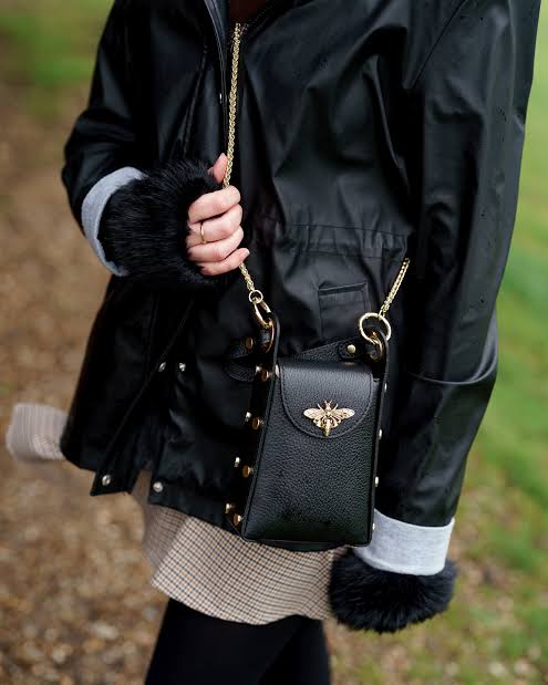 BUZZING Black Leather Bee Crossbody Bag