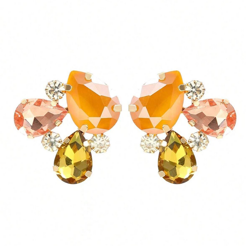 Jacqui Apricot Mixed Crystal Stud Earrings