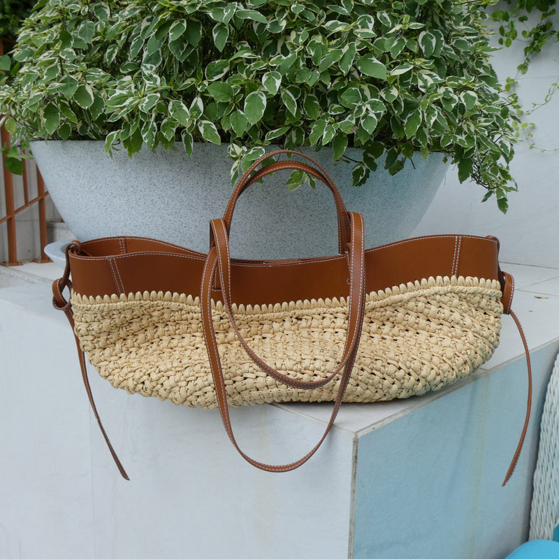 JENNY Raffia / Cognac Tote Bag