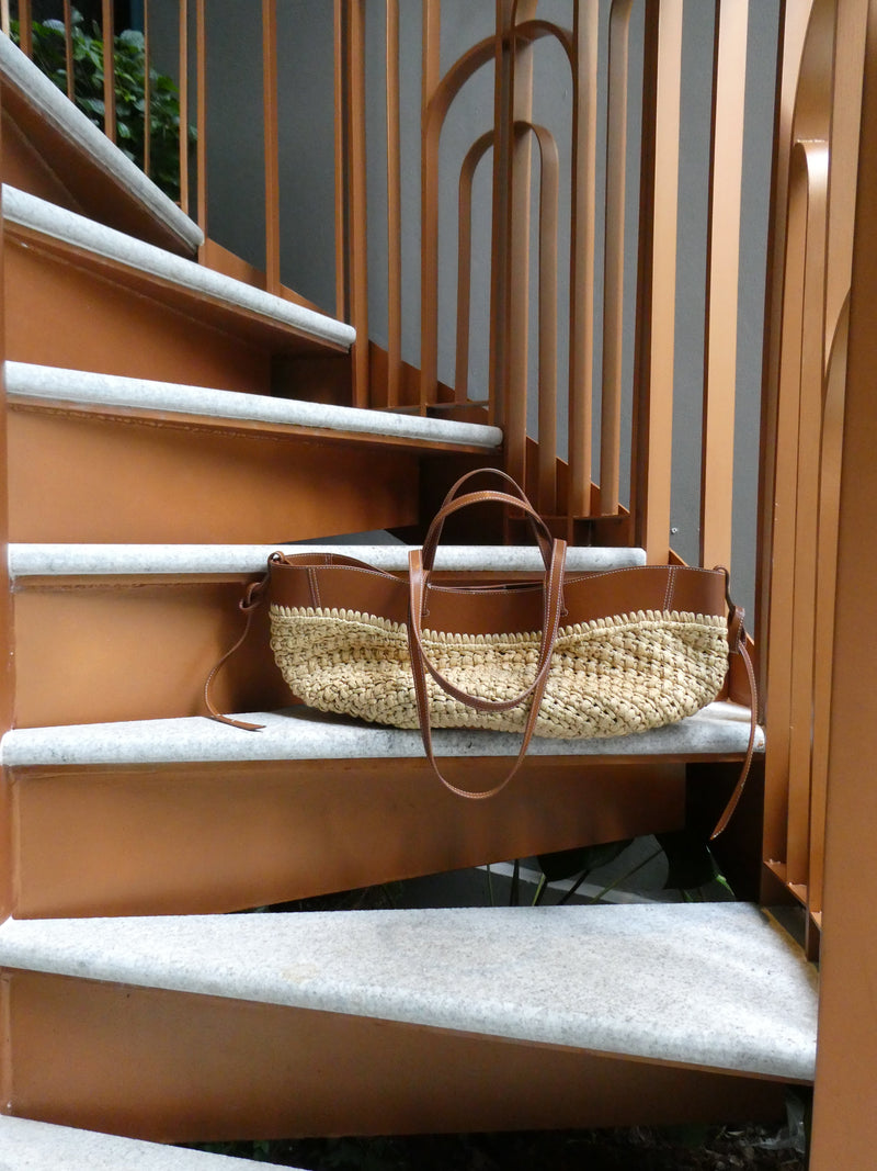 JENNY Raffia / Cognac Tote Bag