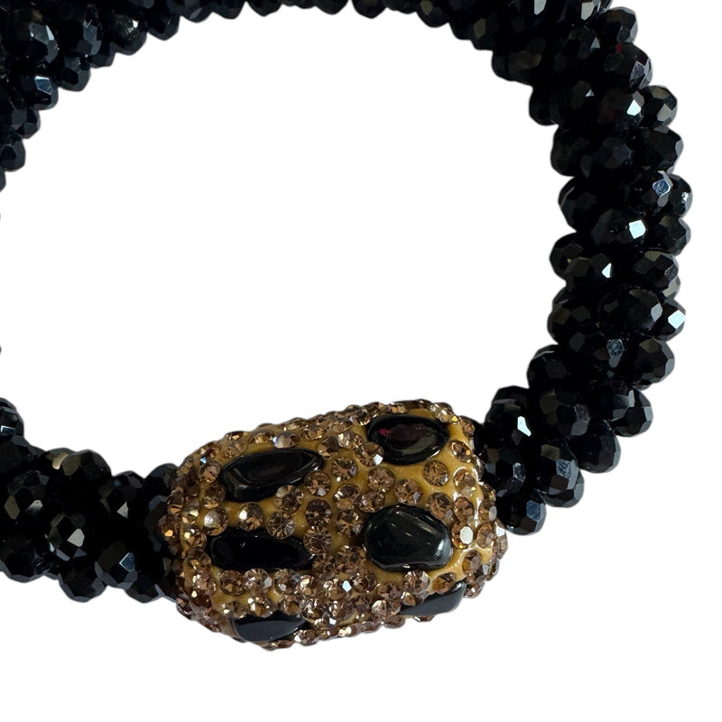 Marg Beaded Stretch Bracelet with Endornment, Black
