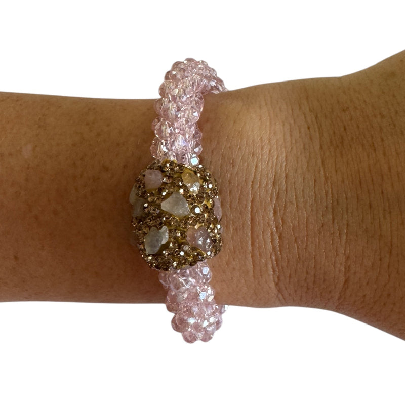 Marg Beaded Stretch Bracelet with Endornment, Baby Pink