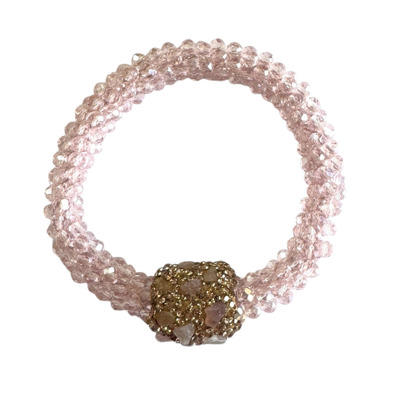 Marg Beaded Stretch Bracelet with Endornment, Baby Pink