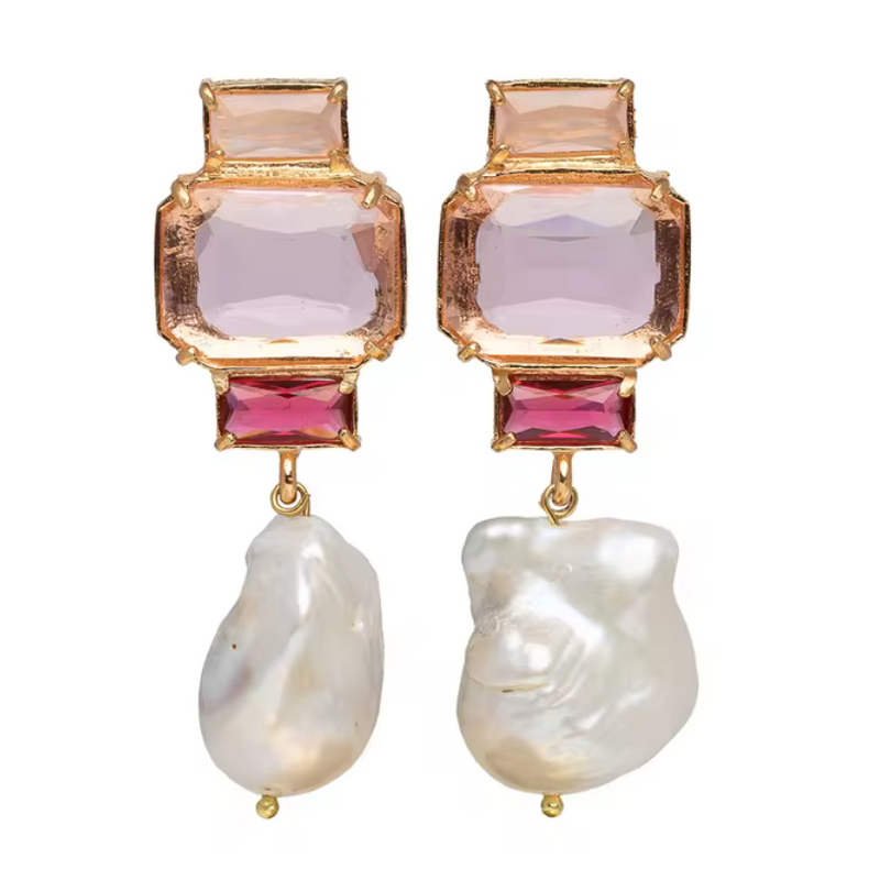 Morgan Pink + Pearl Statement Earrings