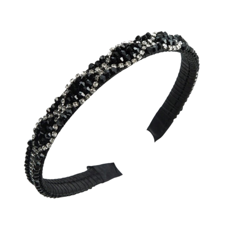 Nova 3.0 Embellished Thin Crystal Headband, Black