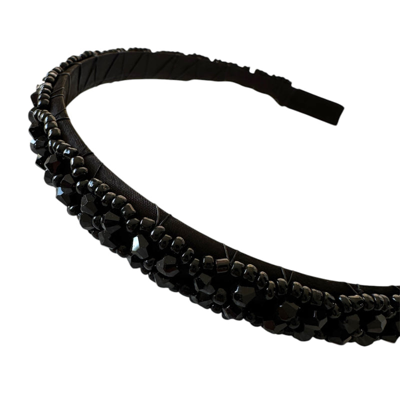 Nova Embellished Thin Crystal Headband, Black