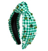 Oakleigh Embellished Knot Headband, Green Gingham