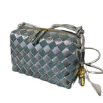 BV Leather Weaved Crossbody Bag, Silver / Light Denim