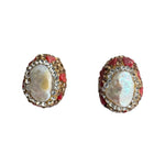 052 Pearl + Crystal Studs, Red Agate