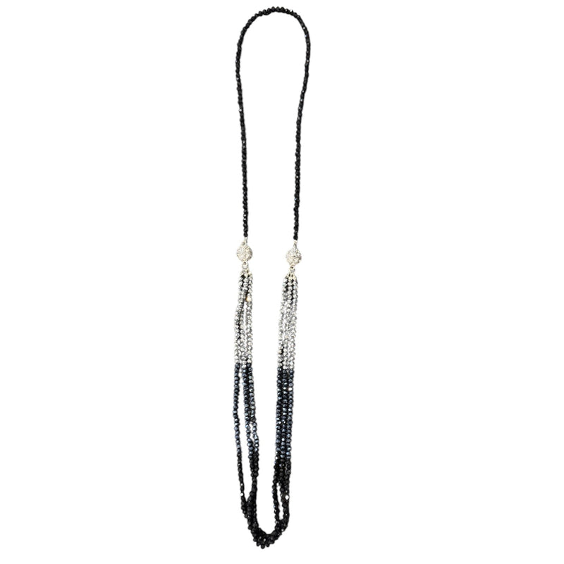 0005 Beaded 2-IN-1 Necklace, Black, Navy & Pewter