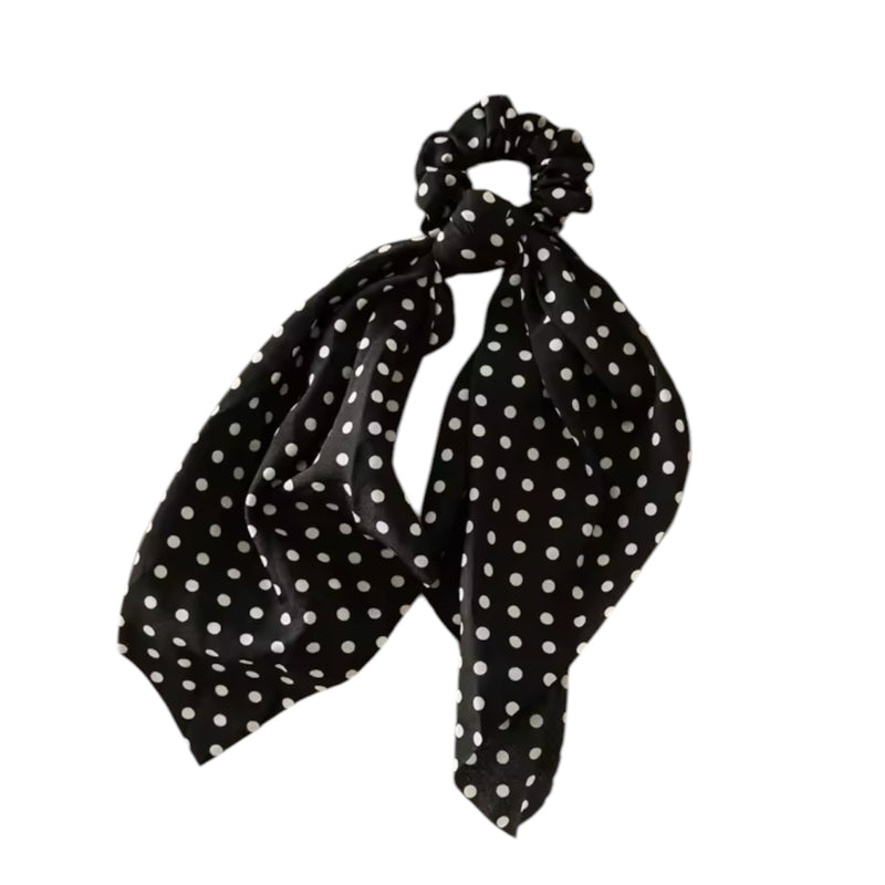 Slicker Silk Scarf Scrunchie, Black & White Spot