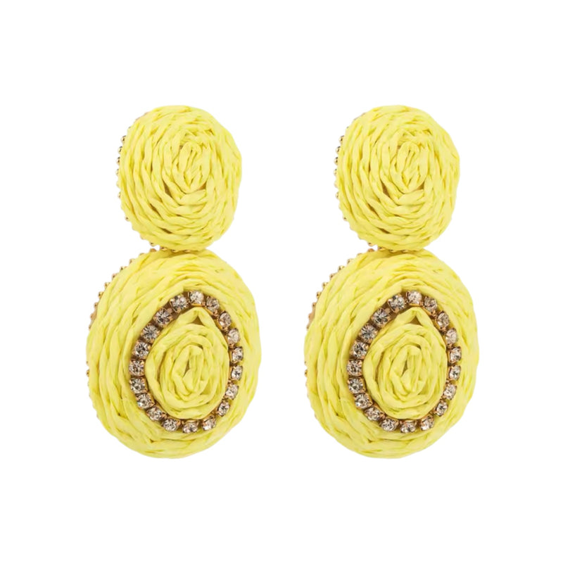 #3 Raffy Raffia Earrings with Bling, Yellow *END-NOV*