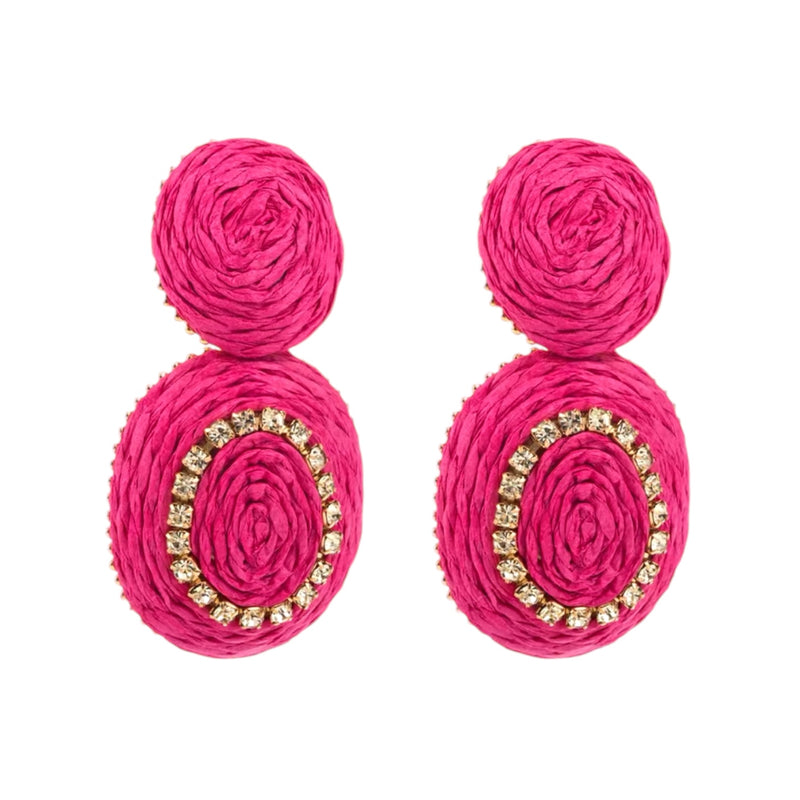 #3 Raffy Raffia Earrings with Bling, Hot Pink *END-NOV*