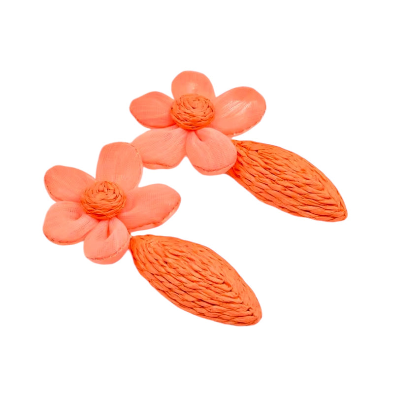 #4 Raffy Orange Flower Statement Raffia Earrings *END-NOV*