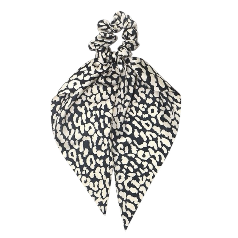 Slicker Silk Scarf Scrunchie, Black & White Leopard