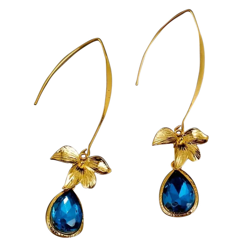 Nala Gold Drop Earrings with Blue Stone