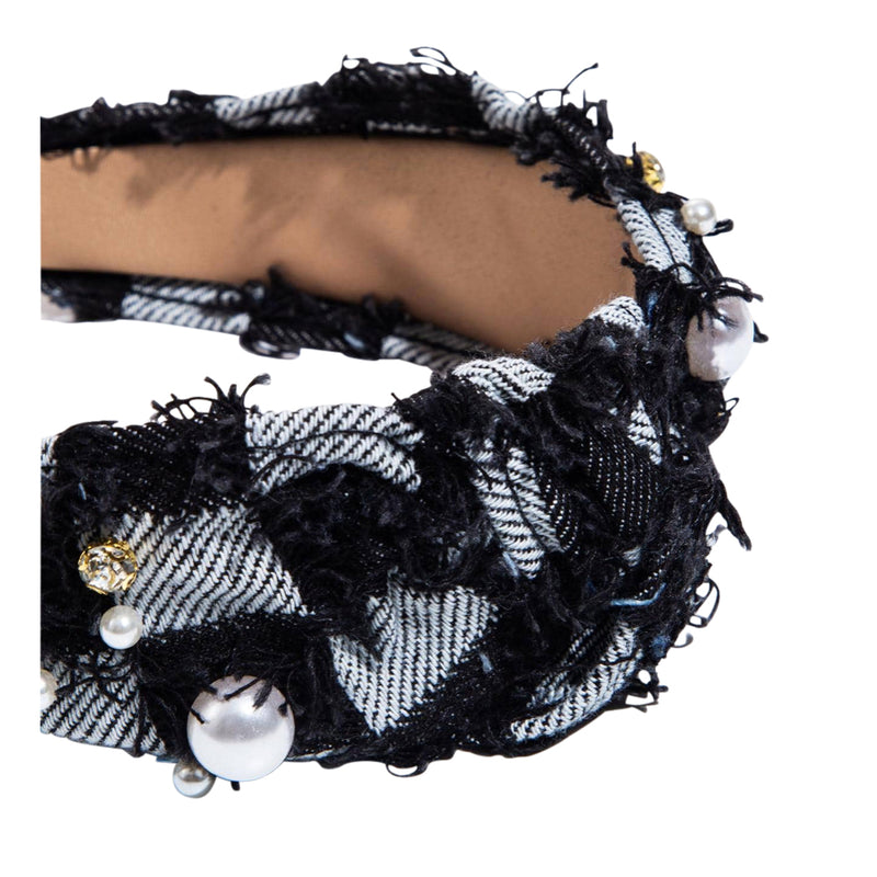 Double Take Denim Embellished Headband, Black