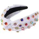 Judith Embellished Multi-Bling Knot Headband, White