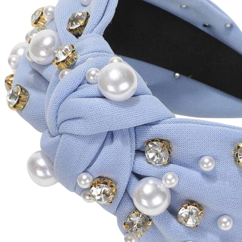 Oakleigh Embellished Knot Headband, Powder Blue