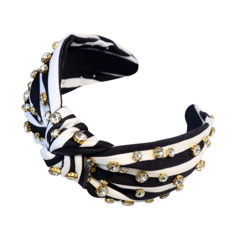 Ari Knot Embellished Strip Headband, Black