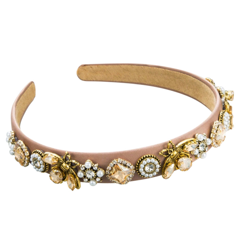 Sienna Thin Embellished Headband, Apricot