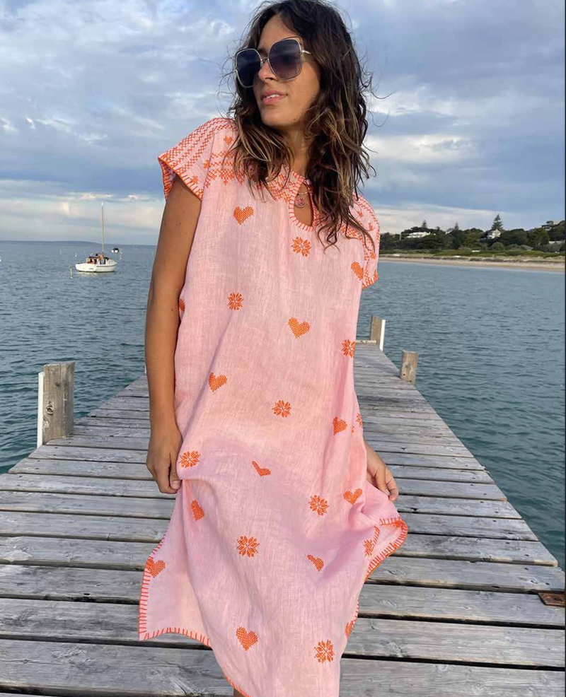 LONG Kaftan, Pink/Orange *OCT DELIVERY*