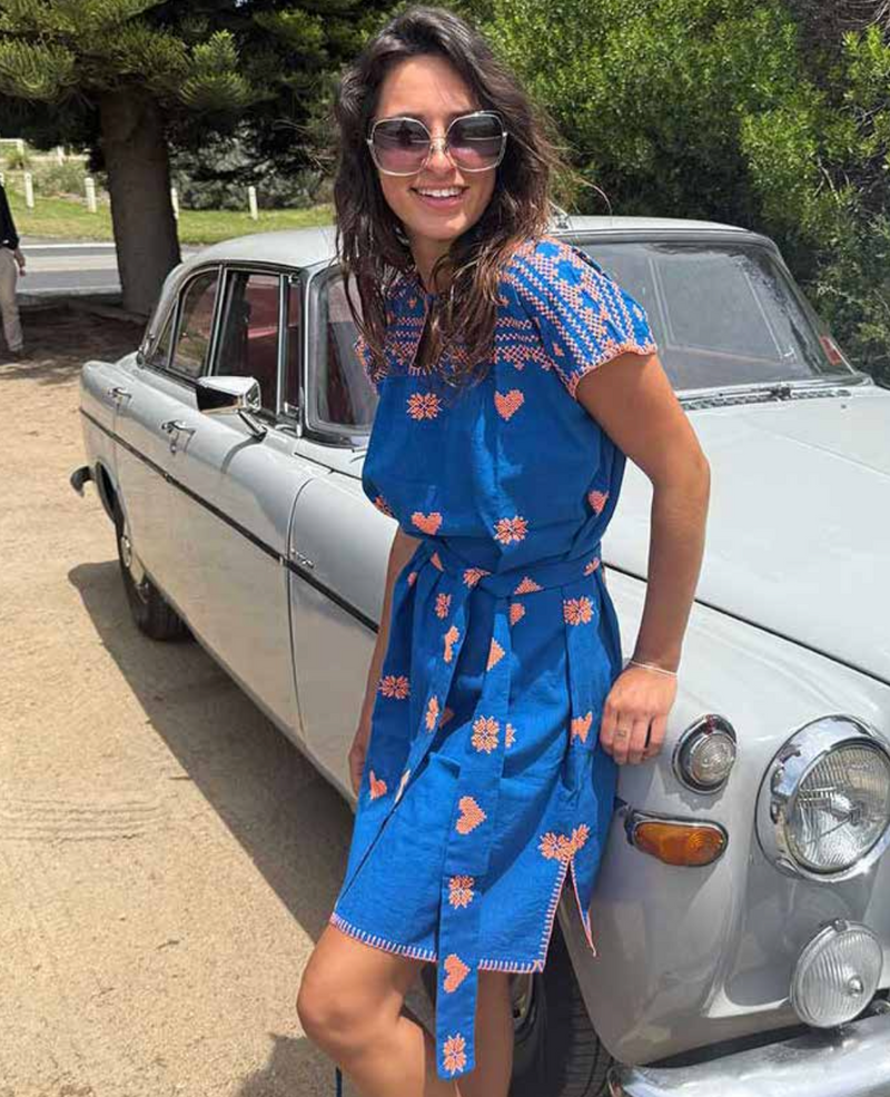 SHORT Kaftan, Electric Blue/Orange *OCT DELIVERY*
