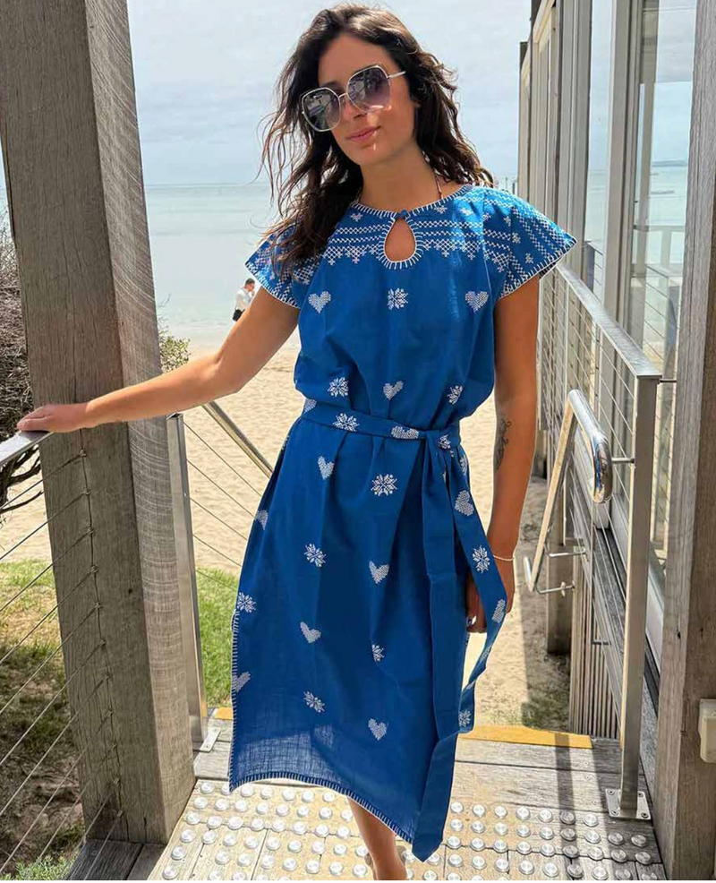 LONG Kaftan, Electric Blue/White *OCT DELIVERY*