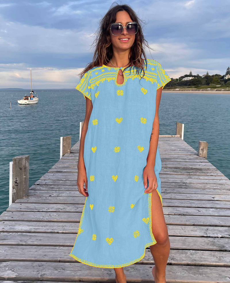 LONG Kaftan, Blue/Yellow *OCT DELIVERY*