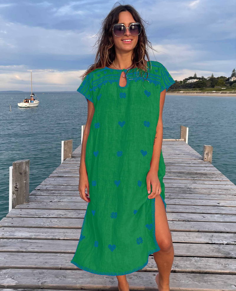 LONG Kaftan, Emerald Green/Electric Blue *OCT DELIVERY*