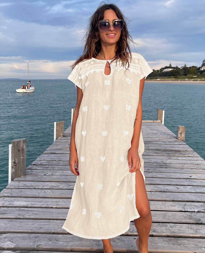 LONG Kaftan, Beige/White *OCT DELIVERY*