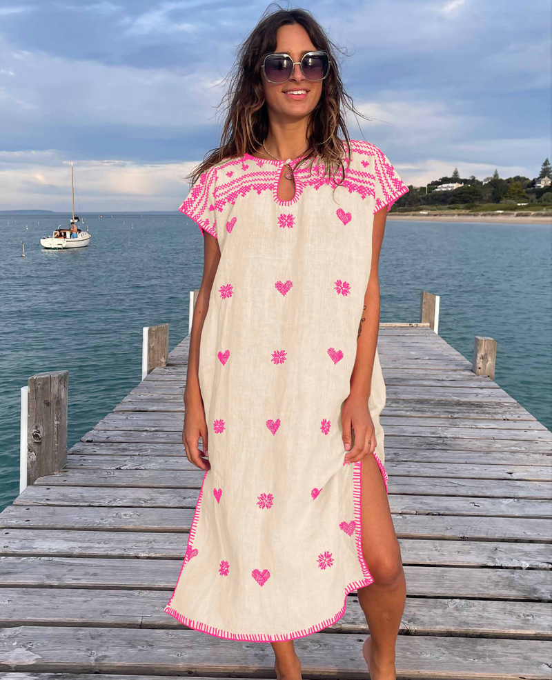 LONG Kaftan, Beige/Pink *OCT DELIVERY*