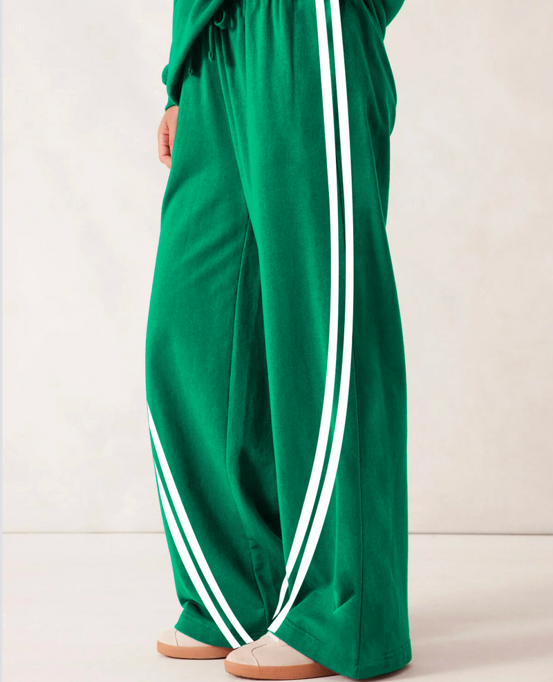 WIDE LEG TRACK-PANTS, Green and White