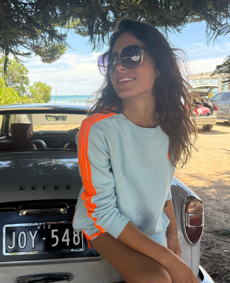 SWEATSHIRT, Baby Blue and Orange