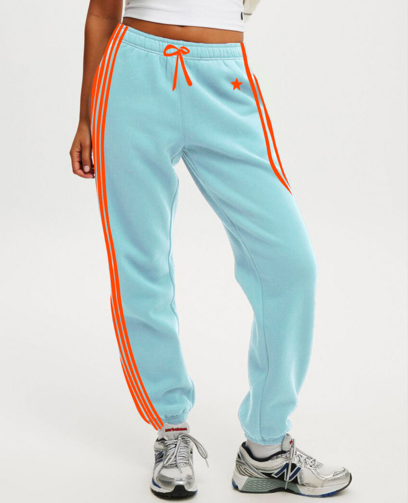 ELASTIC CUFF TRACK-PANTS, Baby Blue and Orange