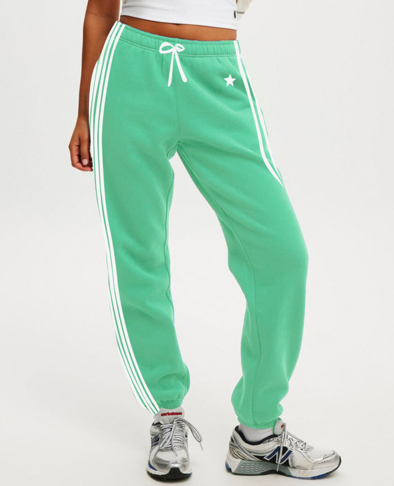ELASTIC CUFF TRACK-PANTS, Minty Green and White