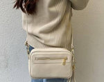 XL VANESSA Milky White Leather Crossbody Bag with Two Straps