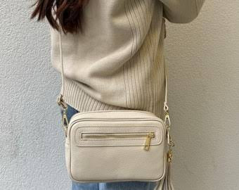 XL VANESSA Milky White Leather Crossbody Bag with Two Straps