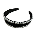 York Black Velvet Headband with Pearl Piping *END-JAN*