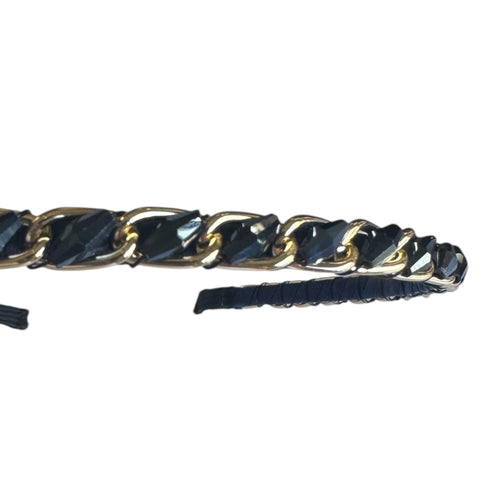 Cher Simple Thin Beaded Headband, Navy