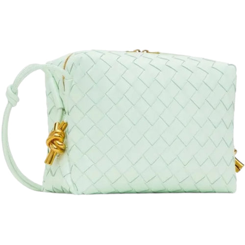 BV Leather Weaved Crossbody Bag, Menta