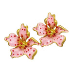 Ra-Ra Pink + Red Flower Stud Earrings