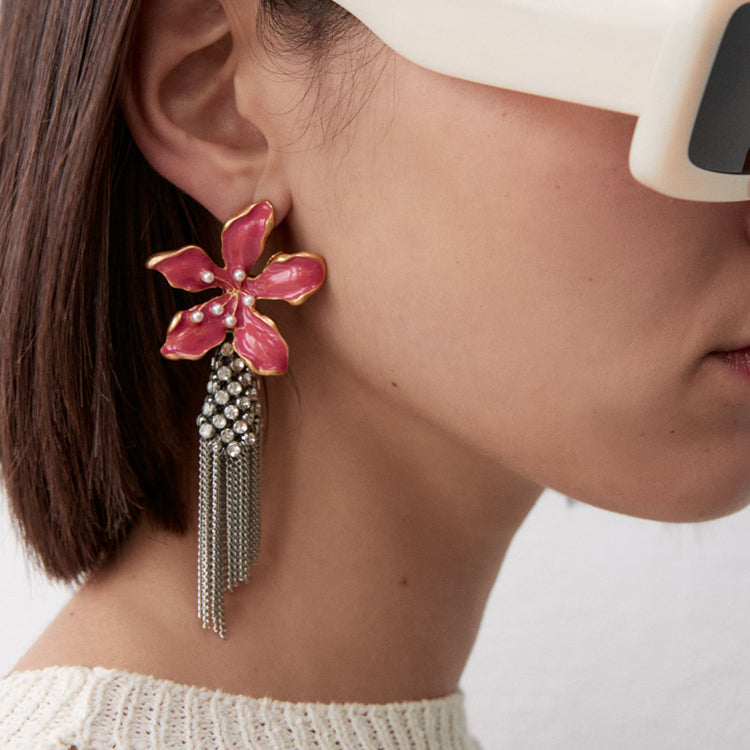 Alexis Pink Enamel Flower Statement Earrings