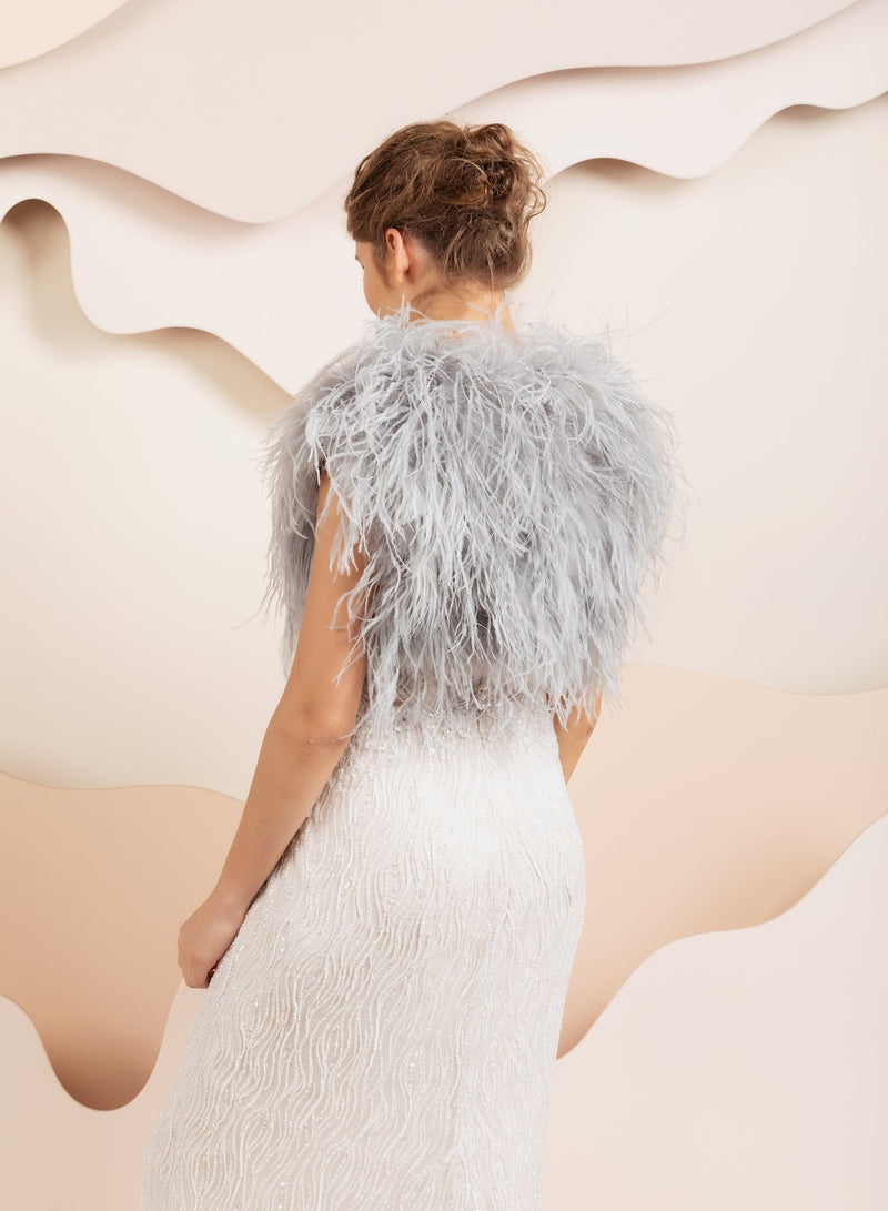 Grey feather new arrivals bolero