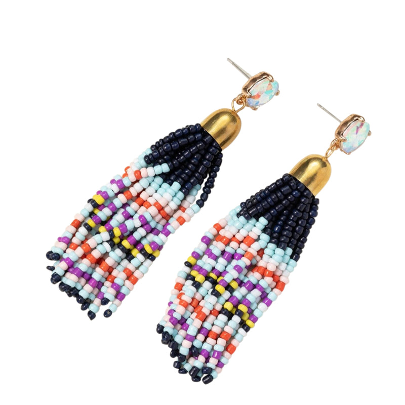 Havana Navy & Multi Beaded Statement Earrings